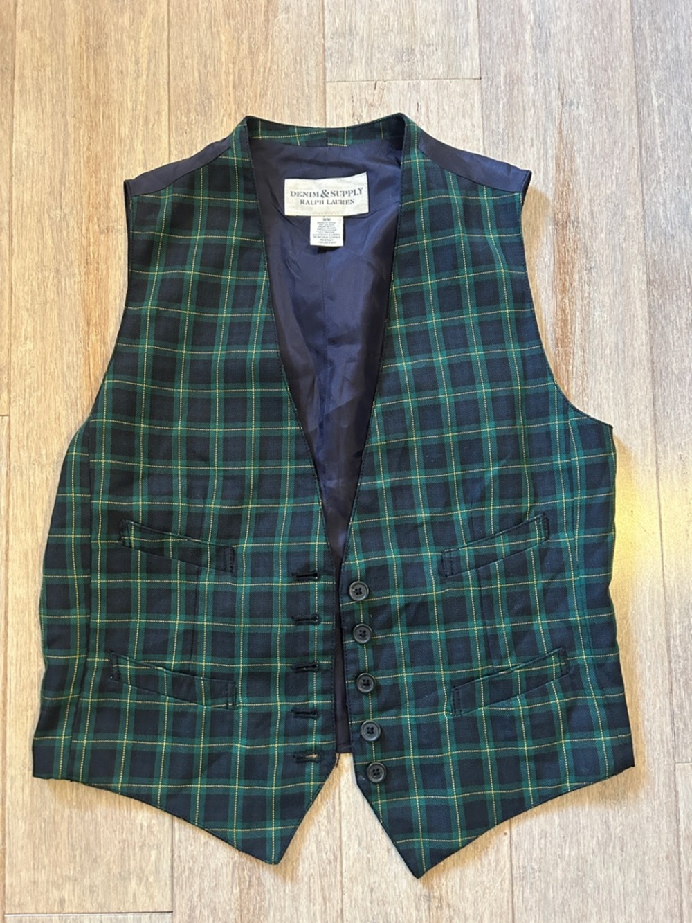 Denim & Supply Ralph Lauren Green and Navy Tartan Vest VTG size M